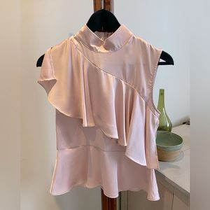 ZARA Silky Ruffled Top. Women Size S. Pink
